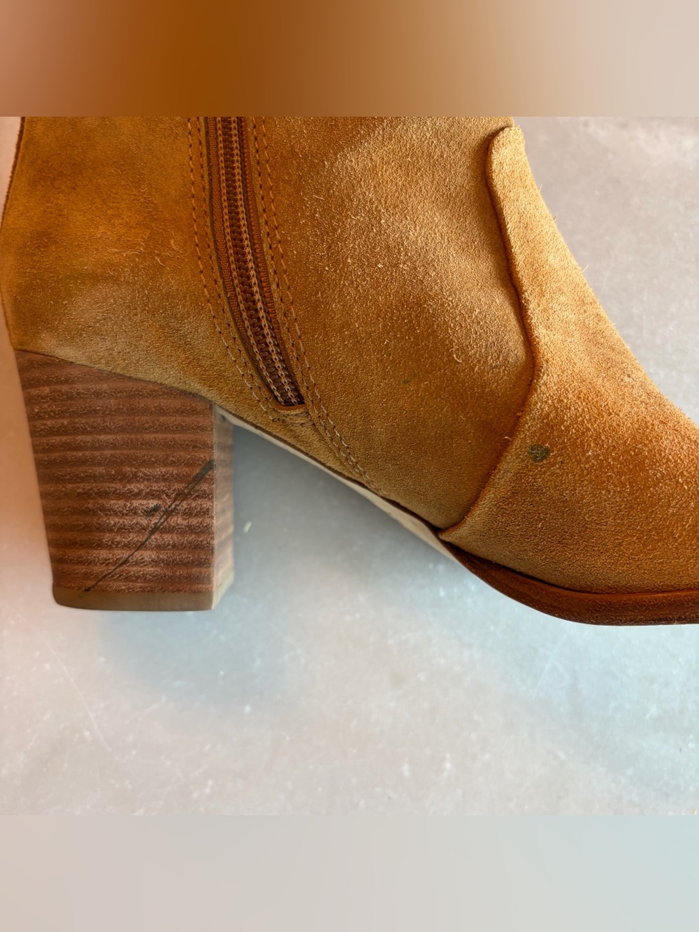 Tory Burch “Sabe” Suede Block Heel Booties with Gold Logo - Picture 5 of 9